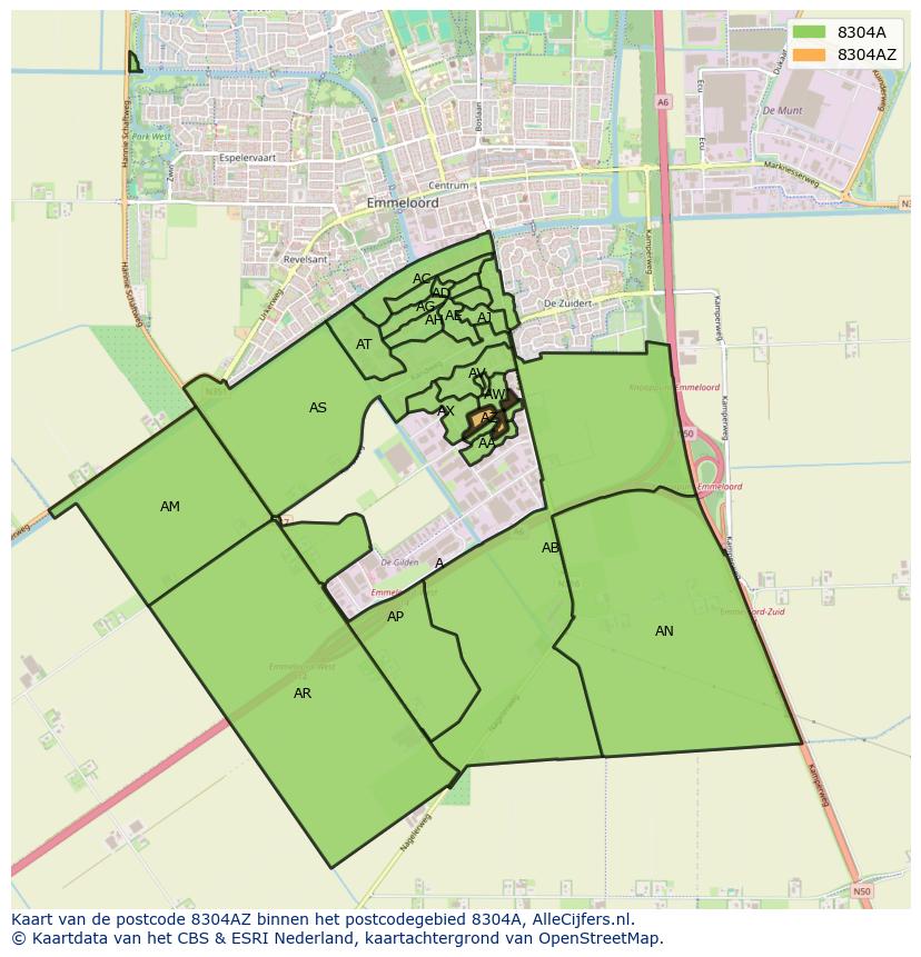 Afbeelding van het postcodegebied 8304 AZ op de kaart.