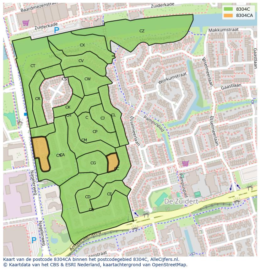 Afbeelding van het postcodegebied 8304 CA op de kaart.