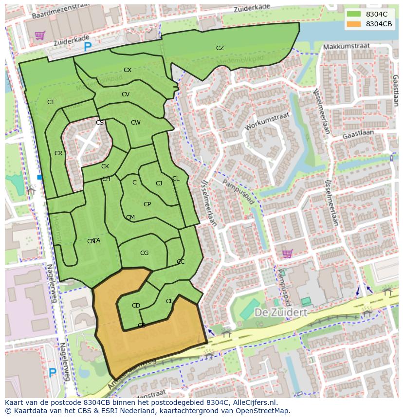 Afbeelding van het postcodegebied 8304 CB op de kaart.