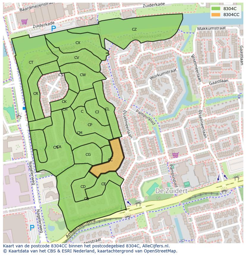 Afbeelding van het postcodegebied 8304 CC op de kaart.