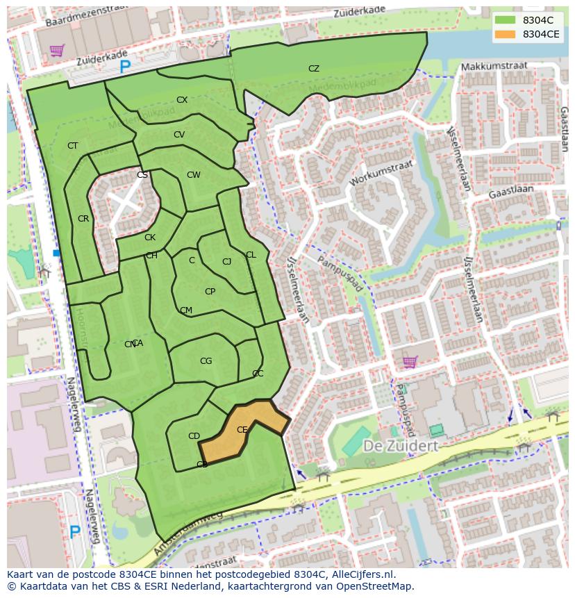 Afbeelding van het postcodegebied 8304 CE op de kaart.