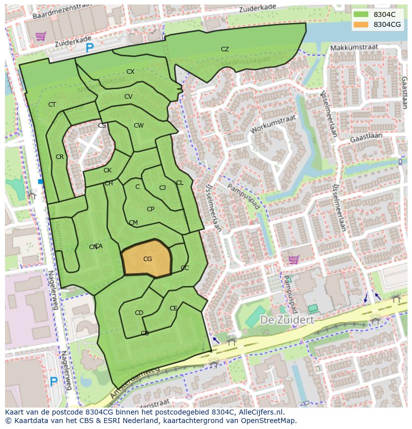 Afbeelding van het postcodegebied 8304 CG op de kaart.