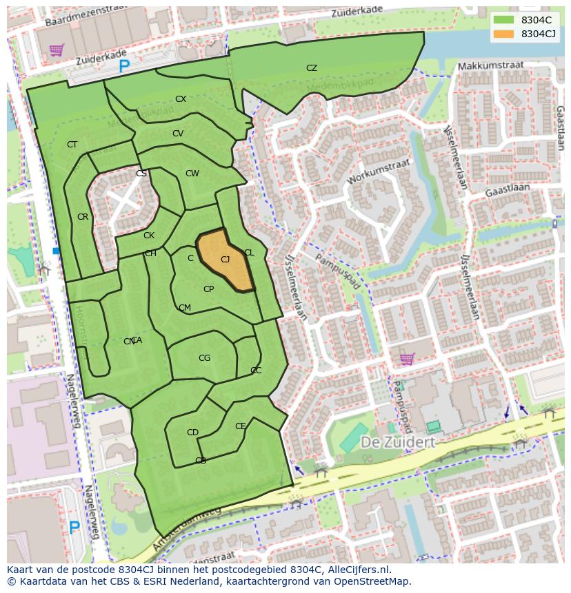 Afbeelding van het postcodegebied 8304 CJ op de kaart.