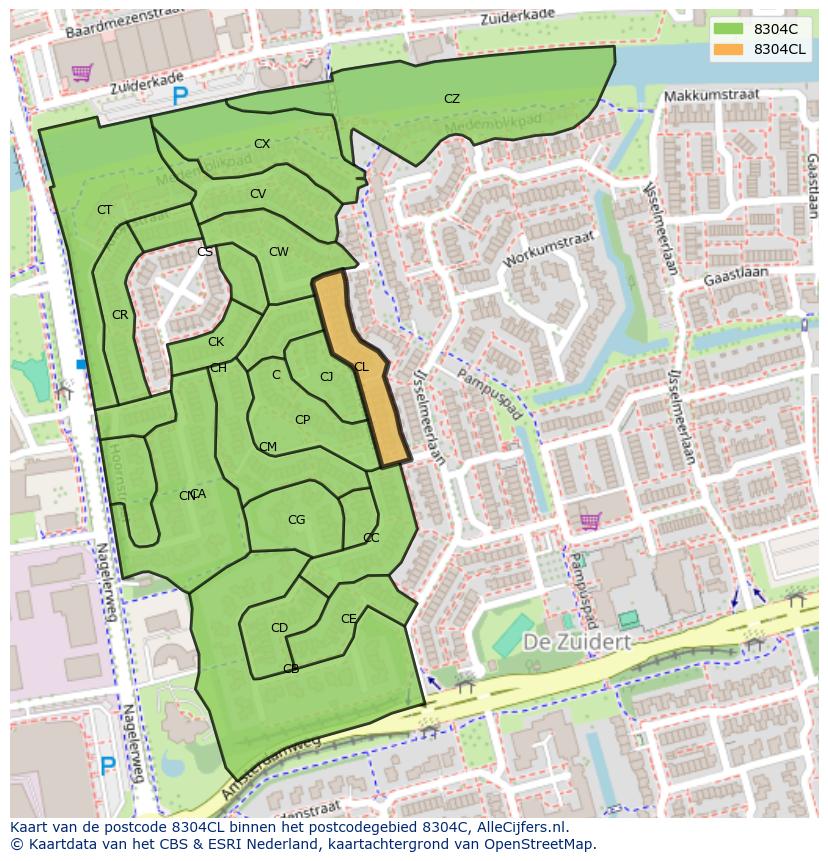 Afbeelding van het postcodegebied 8304 CL op de kaart.