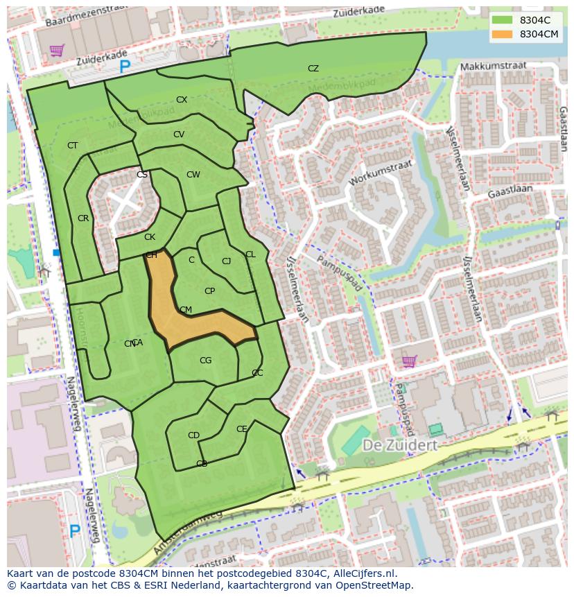 Afbeelding van het postcodegebied 8304 CM op de kaart.