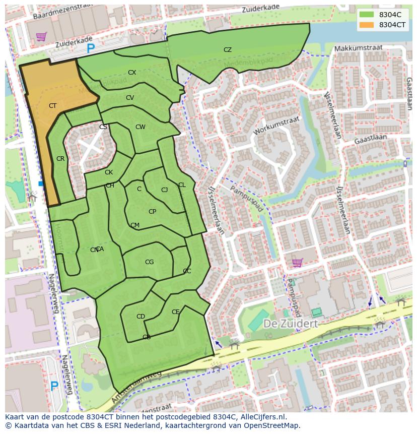 Afbeelding van het postcodegebied 8304 CT op de kaart.