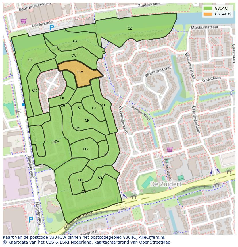 Afbeelding van het postcodegebied 8304 CW op de kaart.