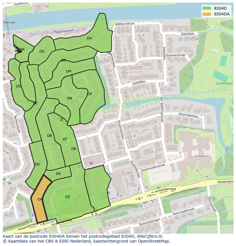 Afbeelding van het postcodegebied 8304 DA op de kaart.