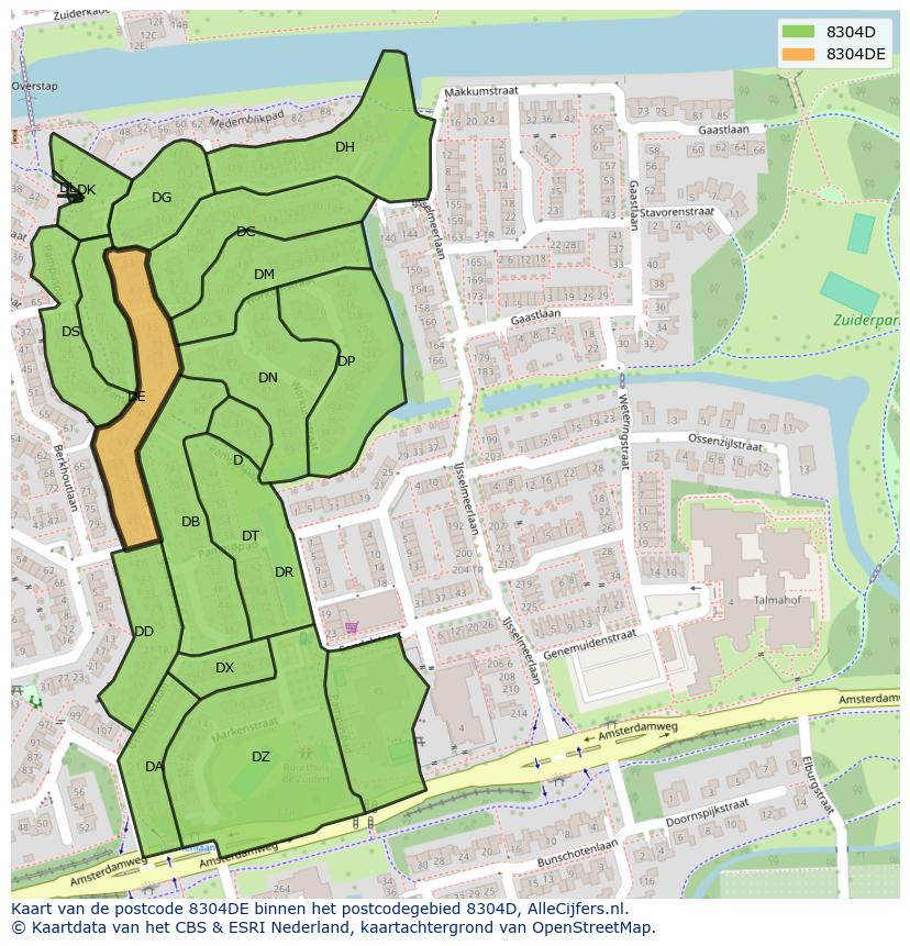 Afbeelding van het postcodegebied 8304 DE op de kaart.