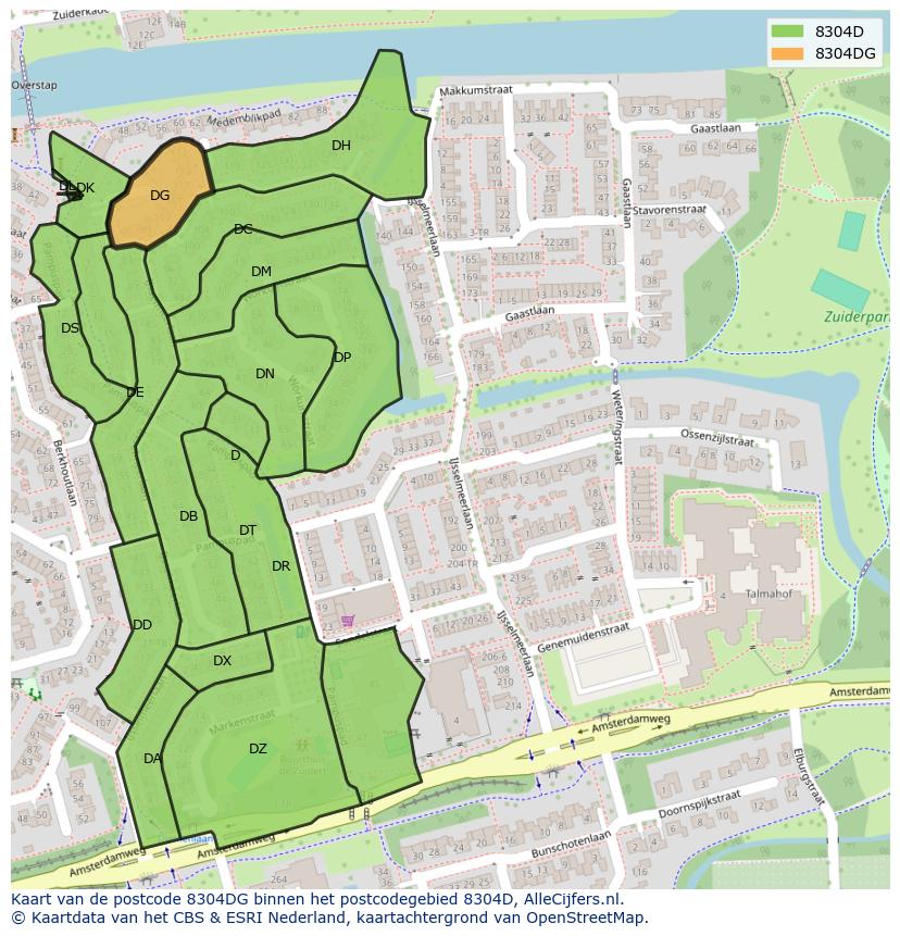 Afbeelding van het postcodegebied 8304 DG op de kaart.
