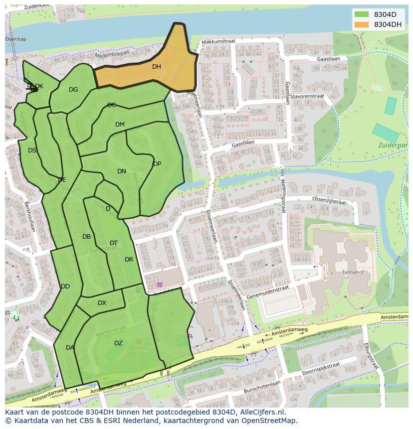 Afbeelding van het postcodegebied 8304 DH op de kaart.