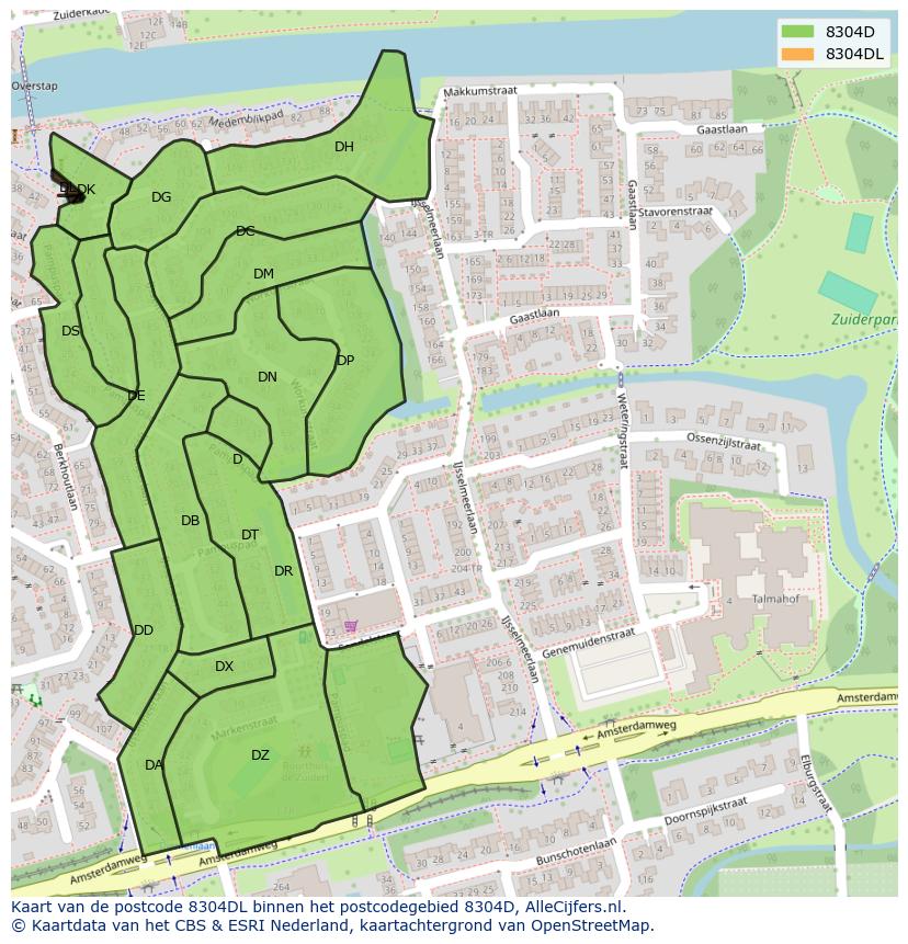 Afbeelding van het postcodegebied 8304 DL op de kaart.