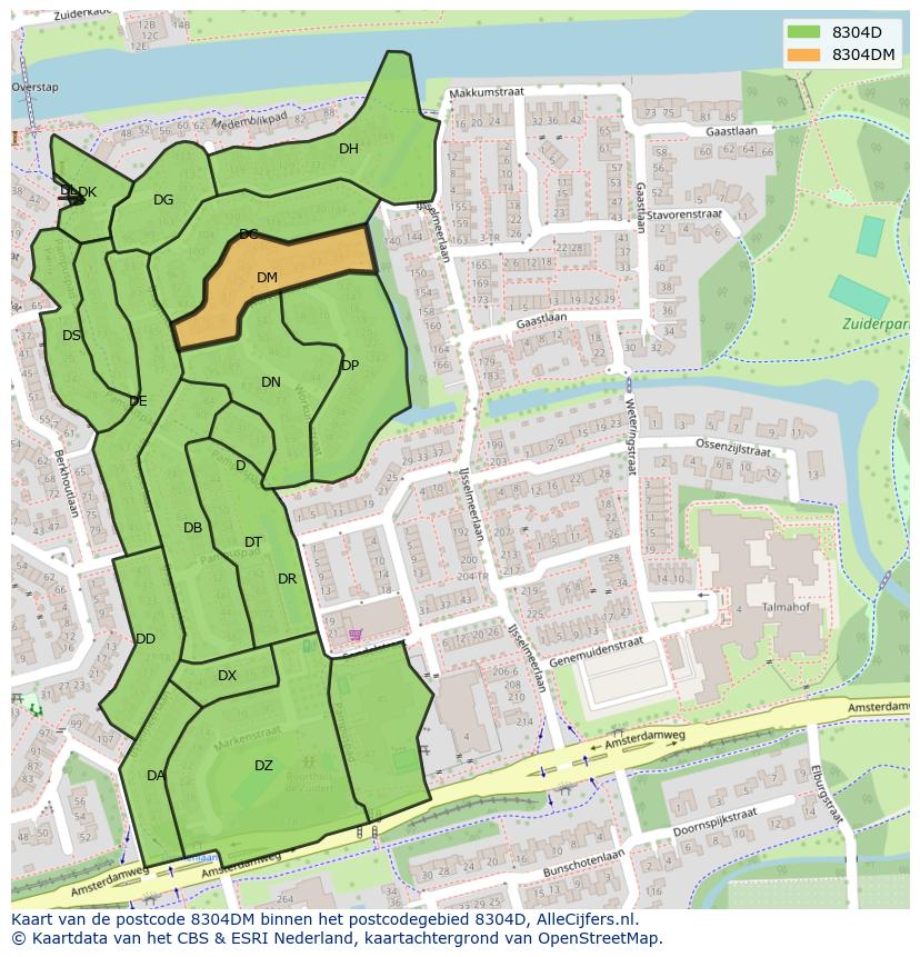 Afbeelding van het postcodegebied 8304 DM op de kaart.