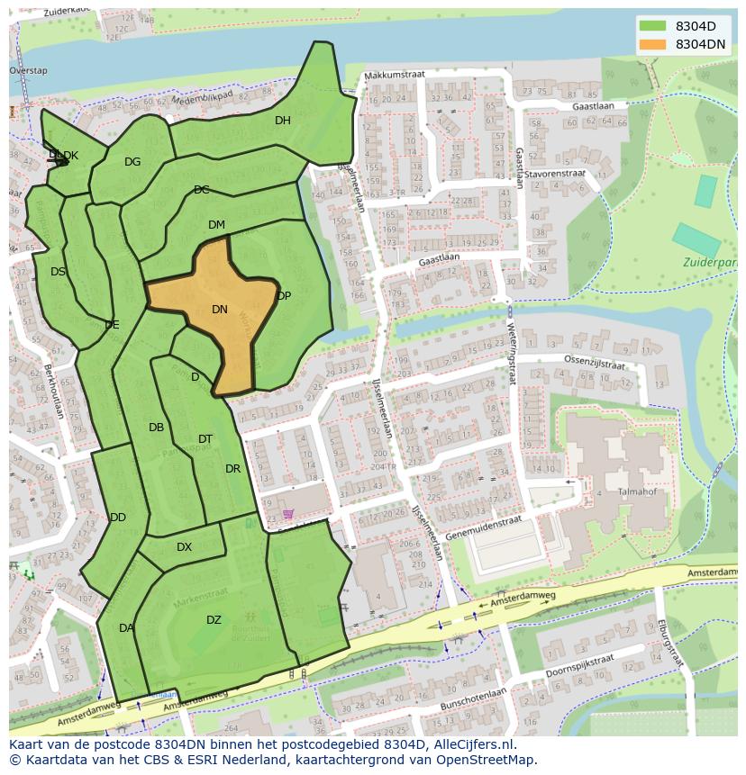 Afbeelding van het postcodegebied 8304 DN op de kaart.