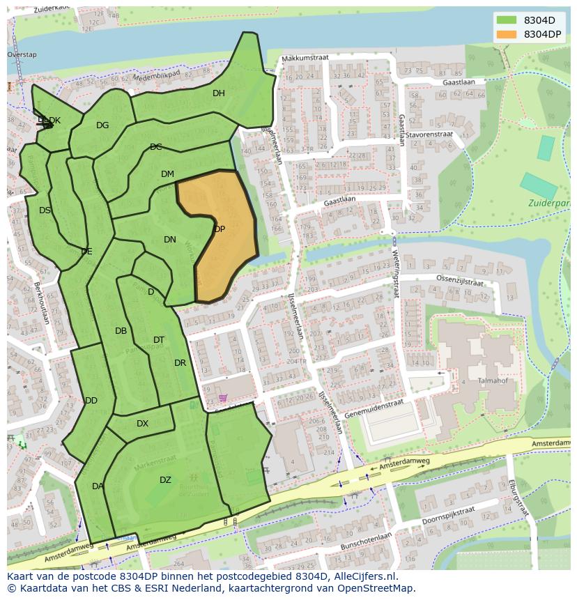 Afbeelding van het postcodegebied 8304 DP op de kaart.