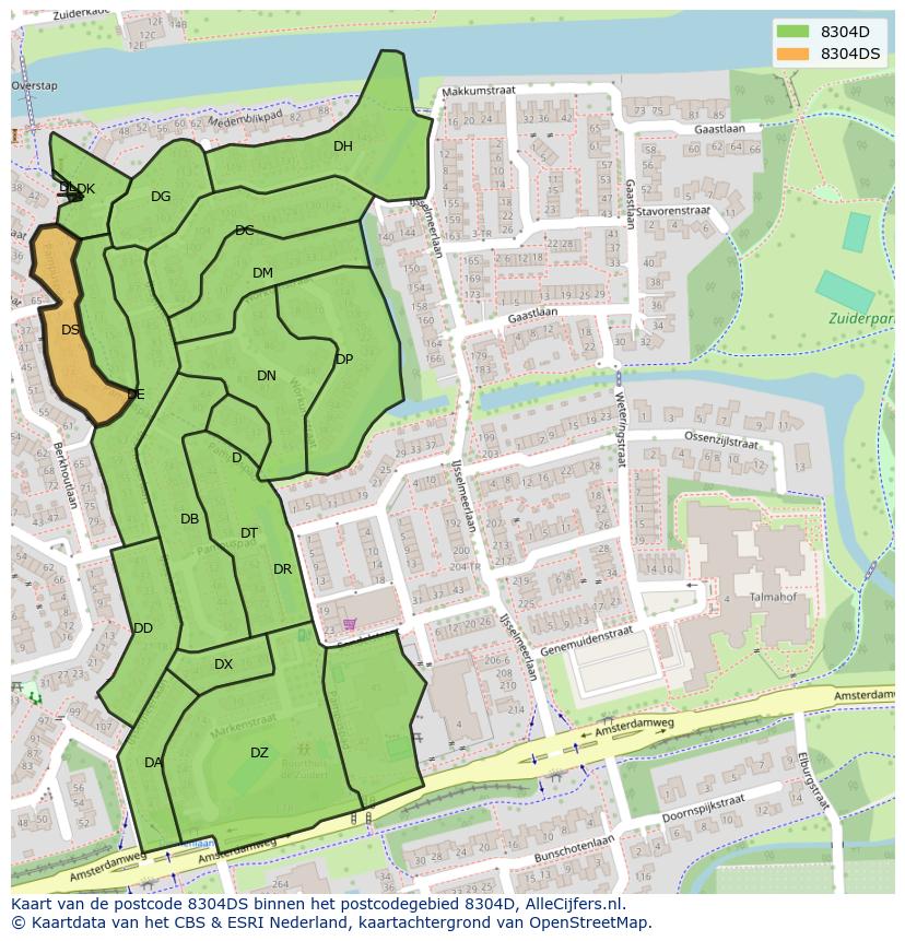 Afbeelding van het postcodegebied 8304 DS op de kaart.