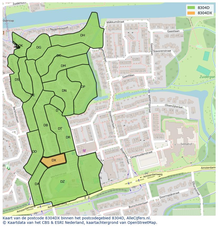 Afbeelding van het postcodegebied 8304 DX op de kaart.