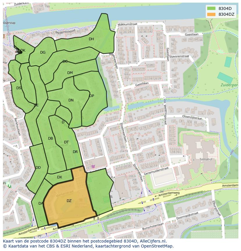 Afbeelding van het postcodegebied 8304 DZ op de kaart.