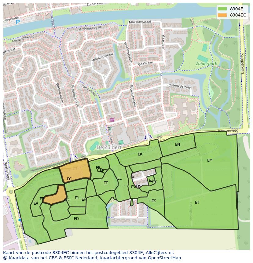 Afbeelding van het postcodegebied 8304 EC op de kaart.