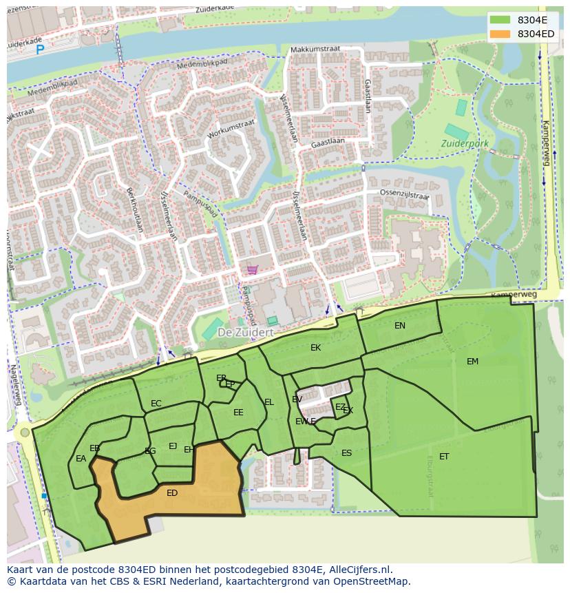 Afbeelding van het postcodegebied 8304 ED op de kaart.