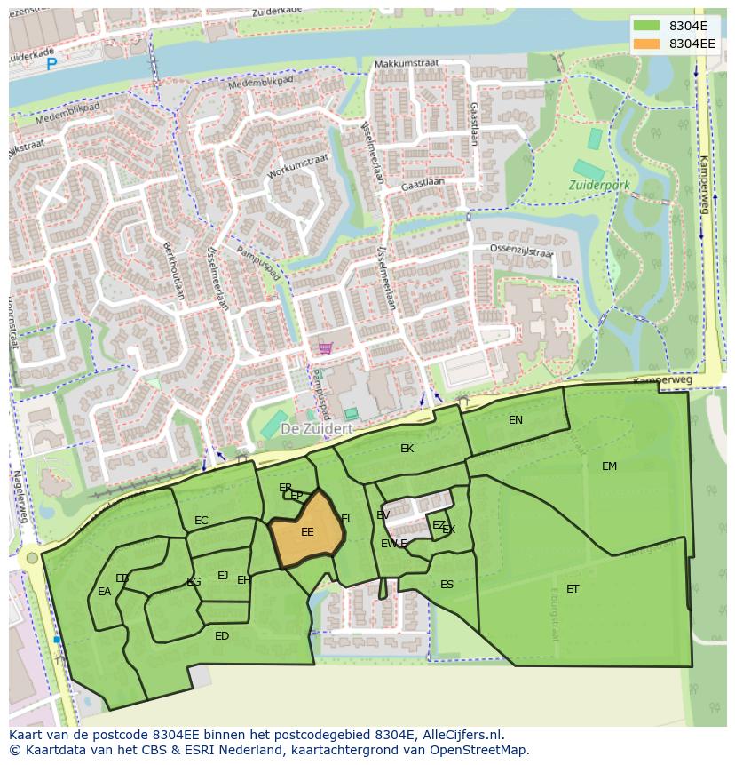Afbeelding van het postcodegebied 8304 EE op de kaart.
