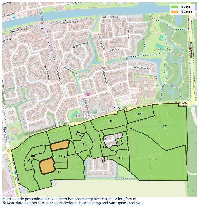 Afbeelding van het postcodegebied 8304 EG op de kaart.