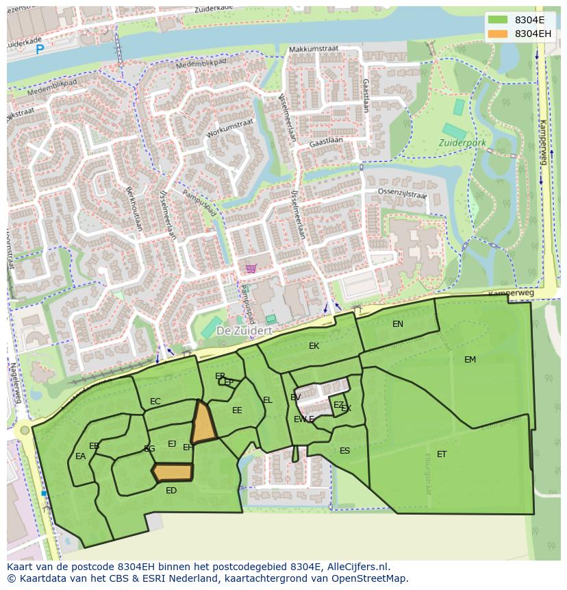 Afbeelding van het postcodegebied 8304 EH op de kaart.