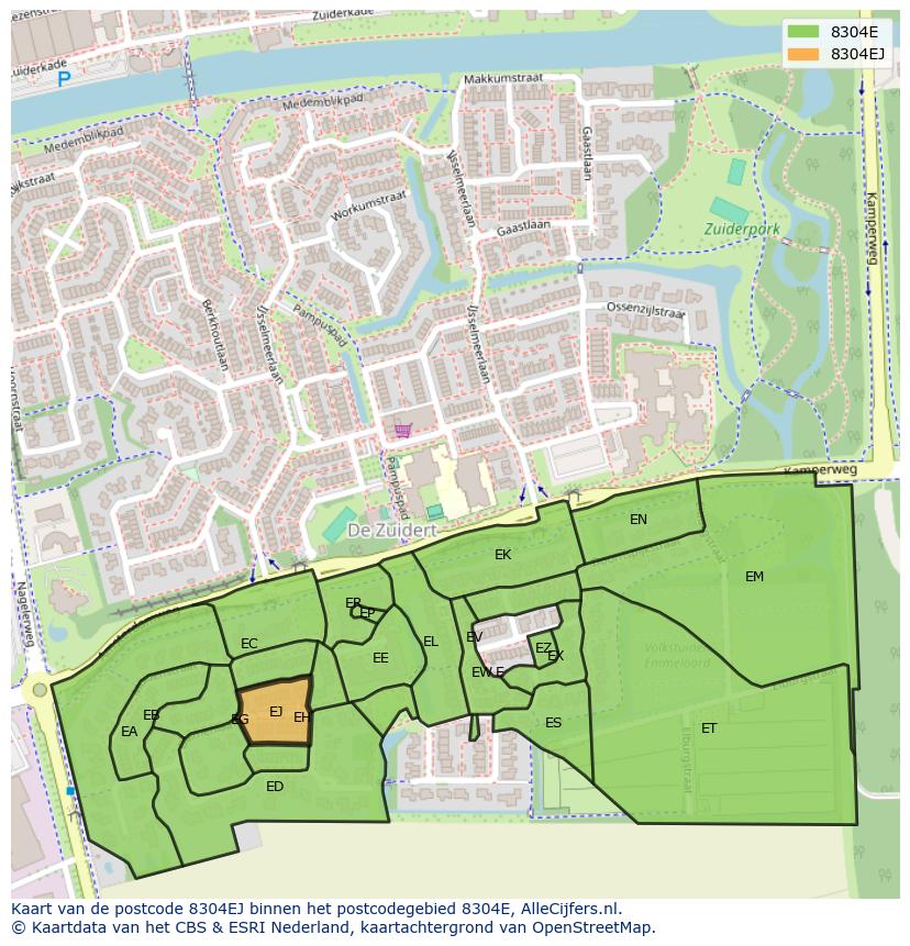Afbeelding van het postcodegebied 8304 EJ op de kaart.