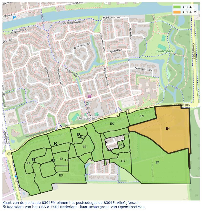 Afbeelding van het postcodegebied 8304 EM op de kaart.