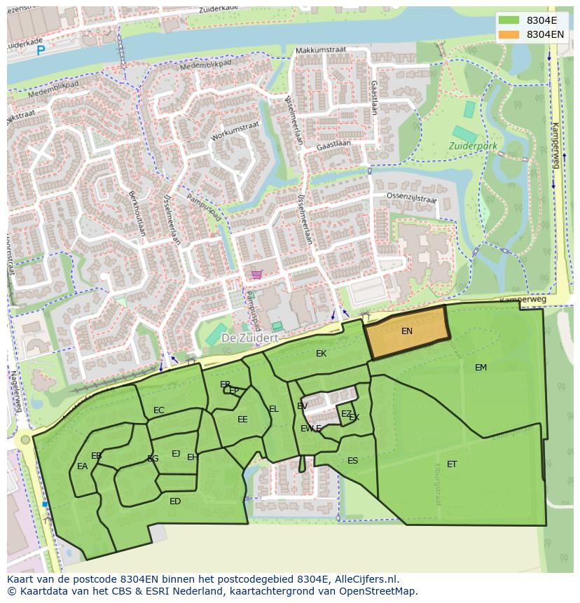 Afbeelding van het postcodegebied 8304 EN op de kaart.