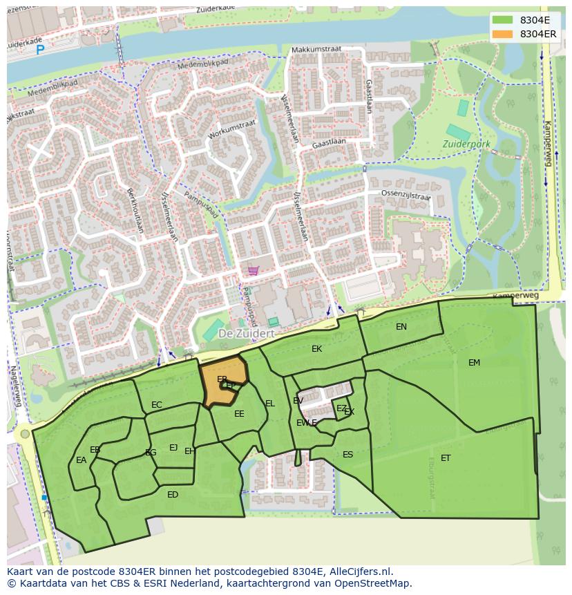 Afbeelding van het postcodegebied 8304 ER op de kaart.