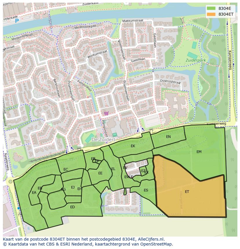 Afbeelding van het postcodegebied 8304 ET op de kaart.