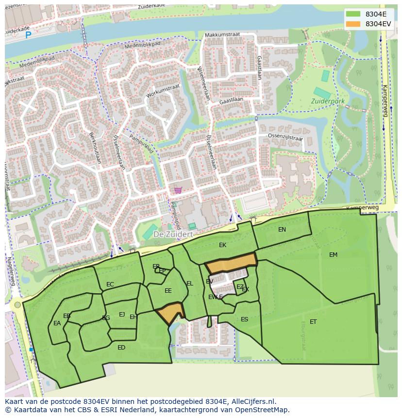 Afbeelding van het postcodegebied 8304 EV op de kaart.
