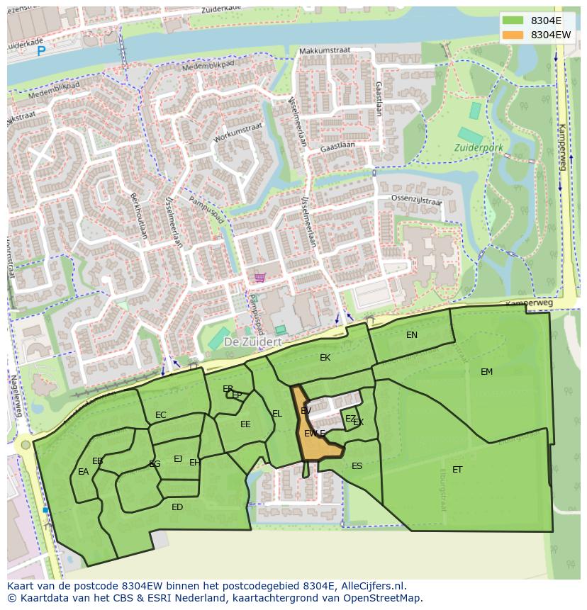 Afbeelding van het postcodegebied 8304 EW op de kaart.