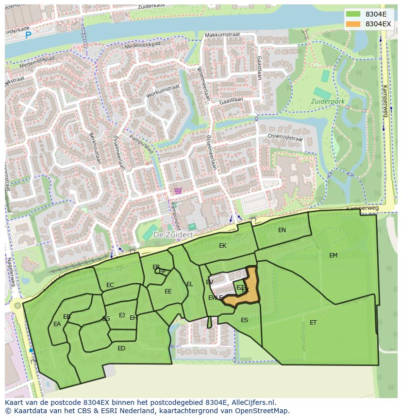 Afbeelding van het postcodegebied 8304 EX op de kaart.