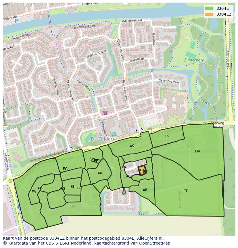 Afbeelding van het postcodegebied 8304 EZ op de kaart.