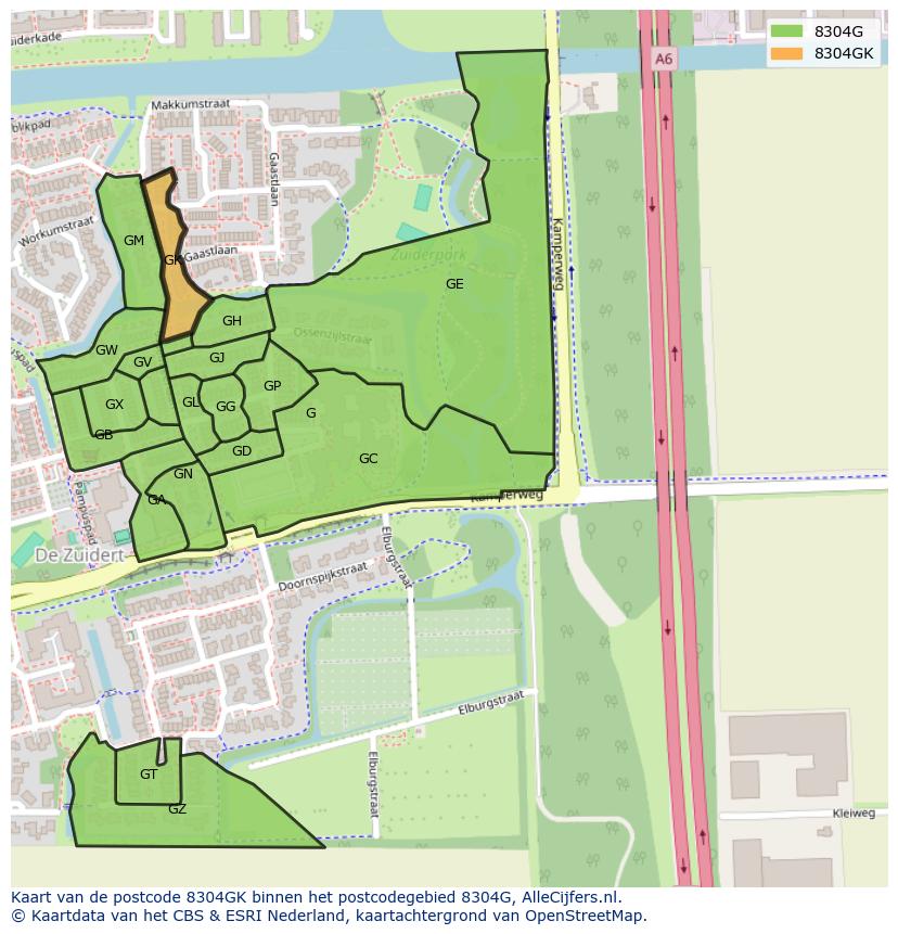 Afbeelding van het postcodegebied 8304 GK op de kaart.