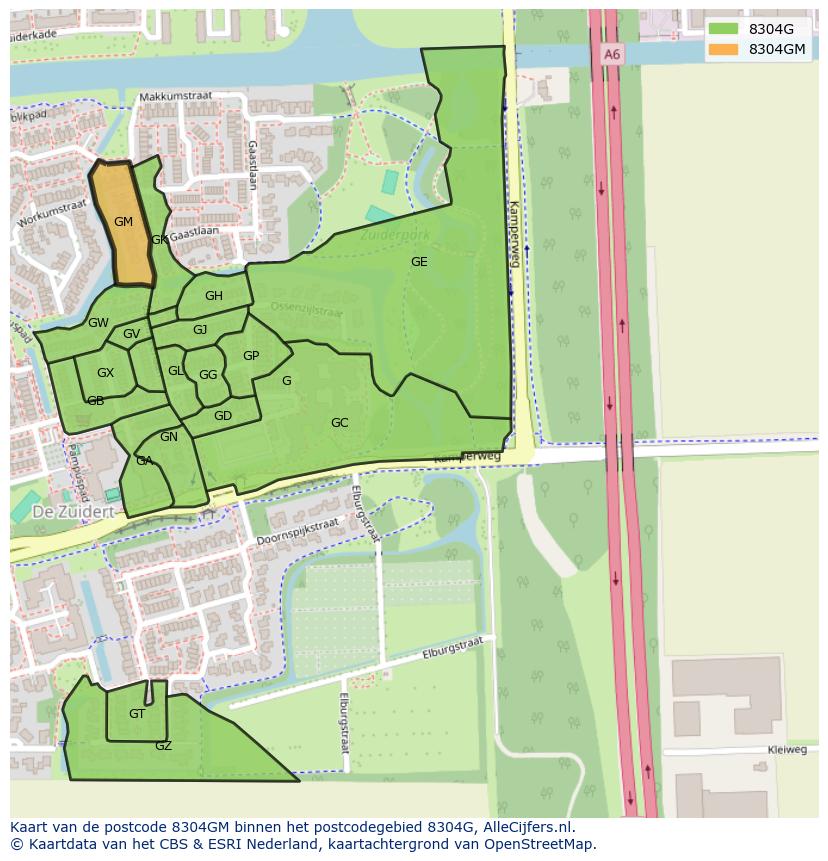 Afbeelding van het postcodegebied 8304 GM op de kaart.
