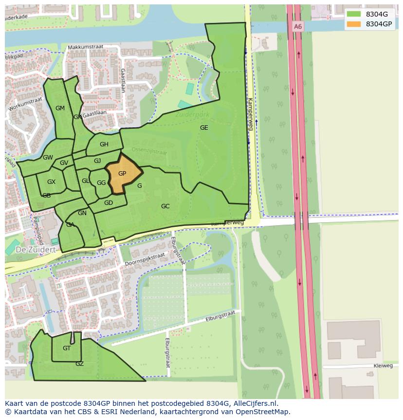 Afbeelding van het postcodegebied 8304 GP op de kaart.