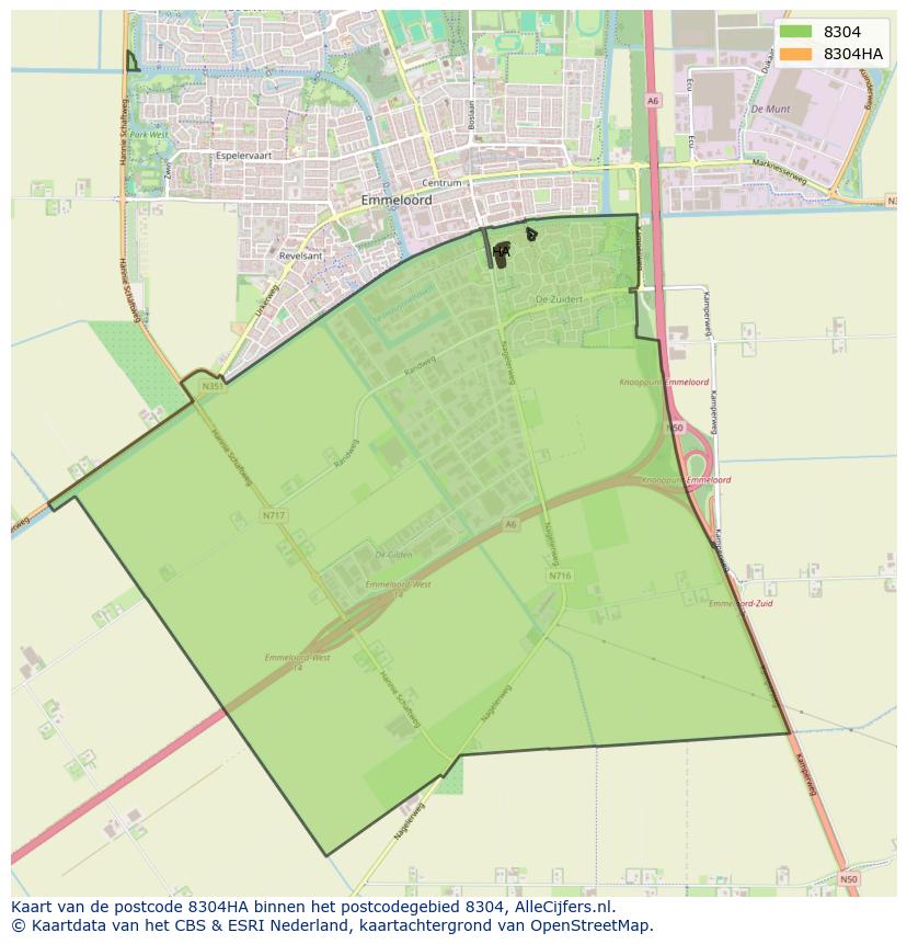 Afbeelding van het postcodegebied 8304 HA op de kaart.