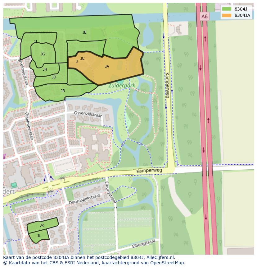 Afbeelding van het postcodegebied 8304 JA op de kaart.