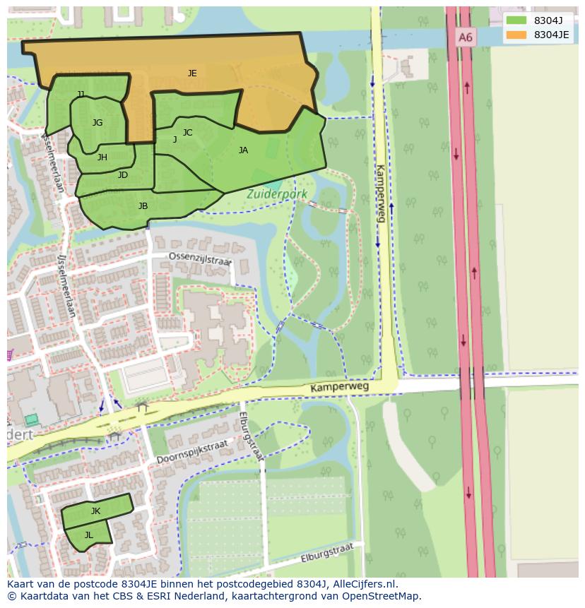 Afbeelding van het postcodegebied 8304 JE op de kaart.