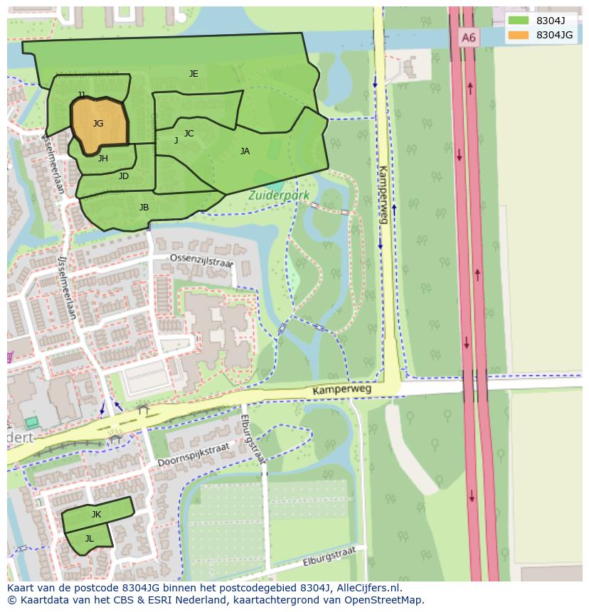 Afbeelding van het postcodegebied 8304 JG op de kaart.