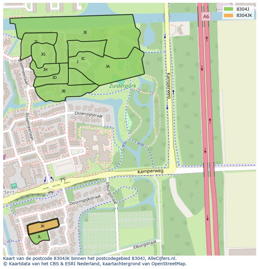 Afbeelding van het postcodegebied 8304 JK op de kaart.