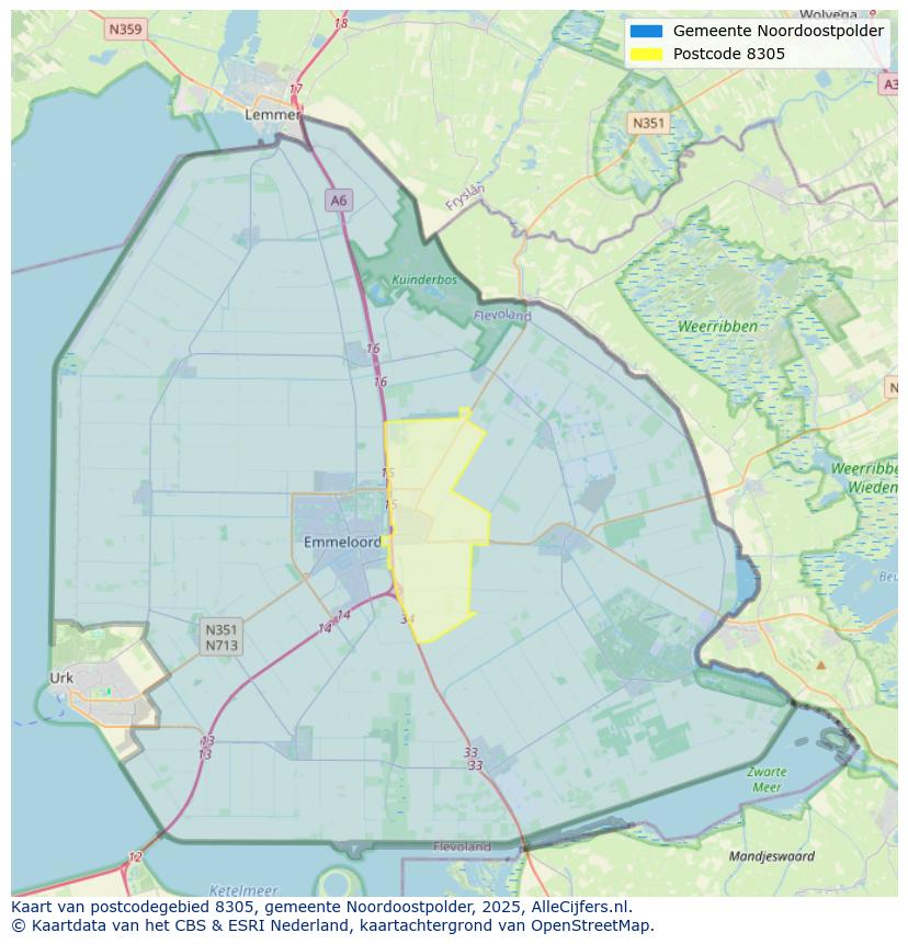 Afbeelding van het postcodegebied 8305 op de kaart.