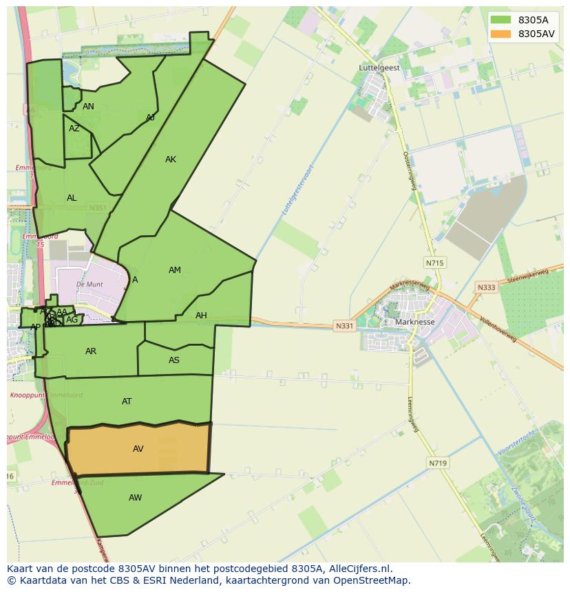Afbeelding van het postcodegebied 8305 AV op de kaart.