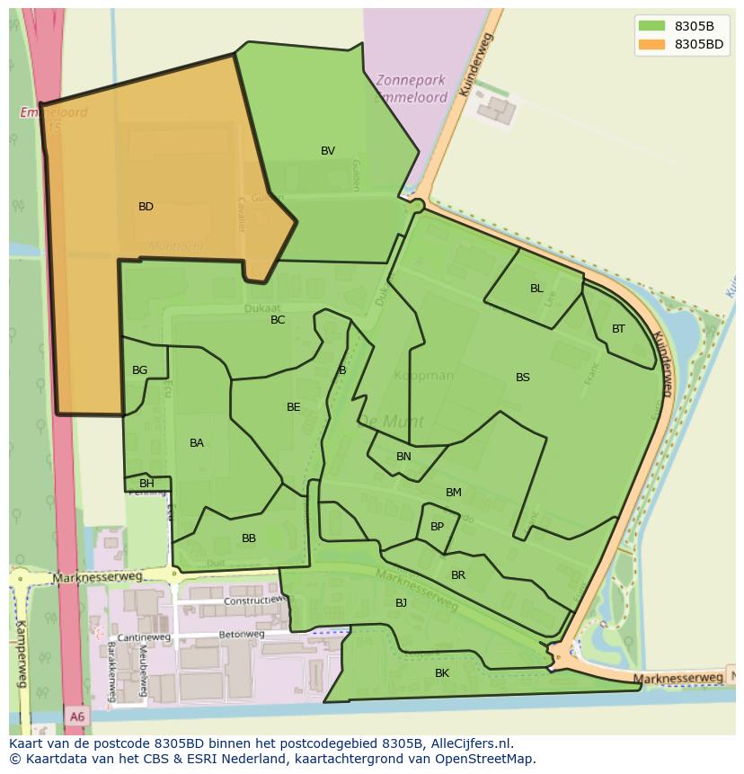 Afbeelding van het postcodegebied 8305 BD op de kaart.