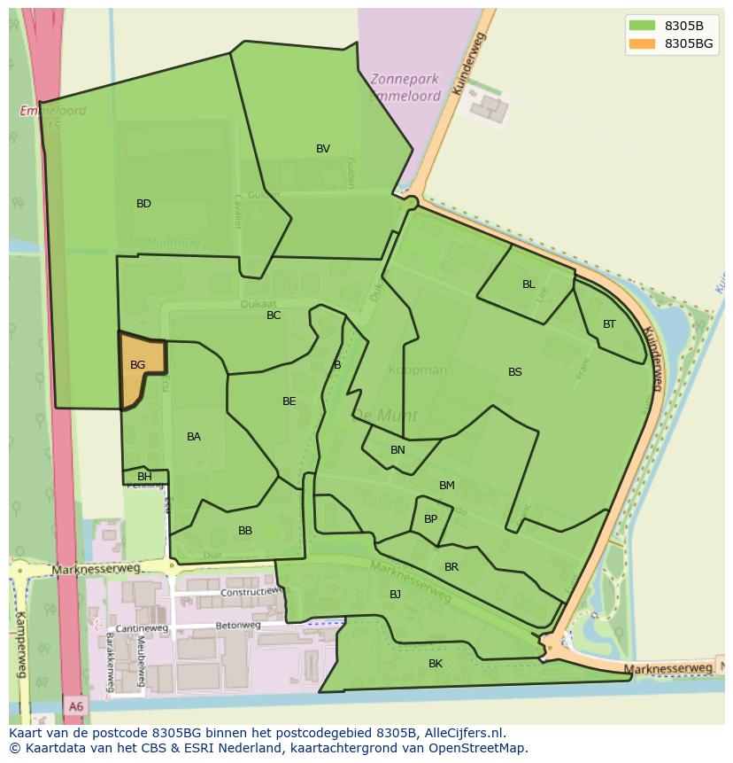 Afbeelding van het postcodegebied 8305 BG op de kaart.