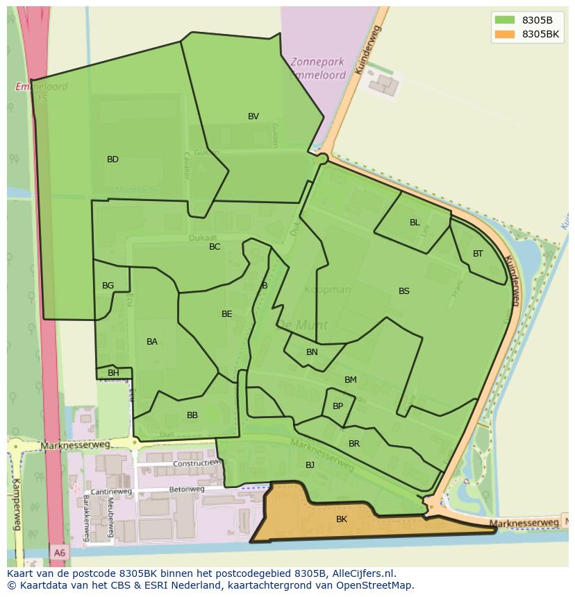 Afbeelding van het postcodegebied 8305 BK op de kaart.