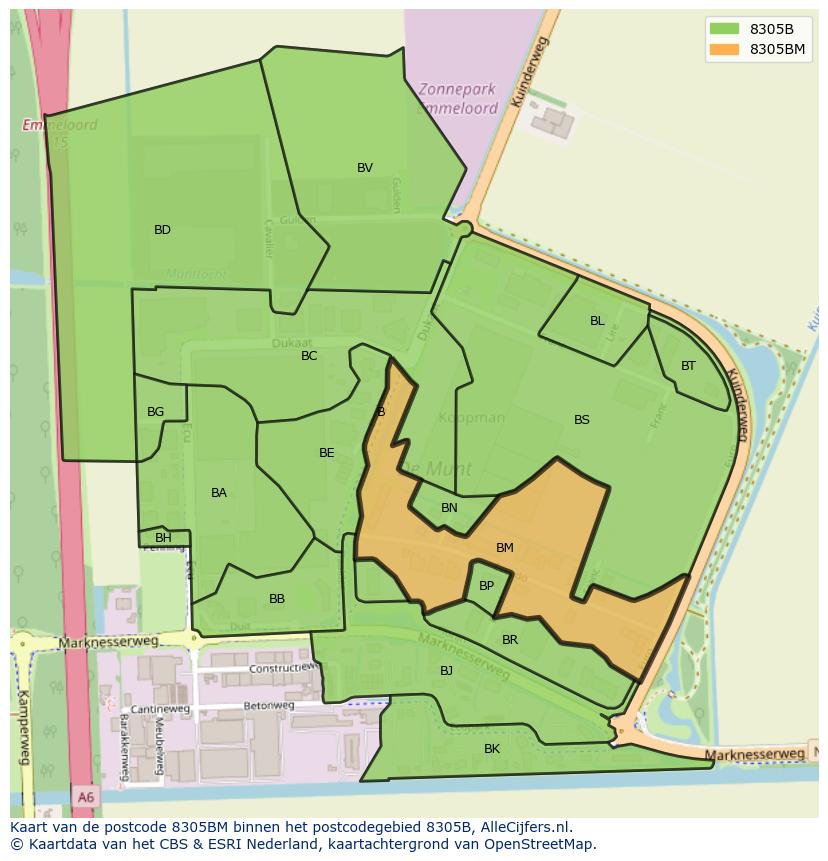 Afbeelding van het postcodegebied 8305 BM op de kaart.